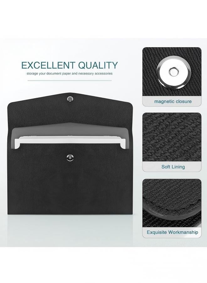 File Folder, PU Leather A4 Document Holder Organizer Filing Envelope Portfolio Case Tablet Sleeve with Magnetic Snap Closure for Home School Office Stationery (Black) - Image 3